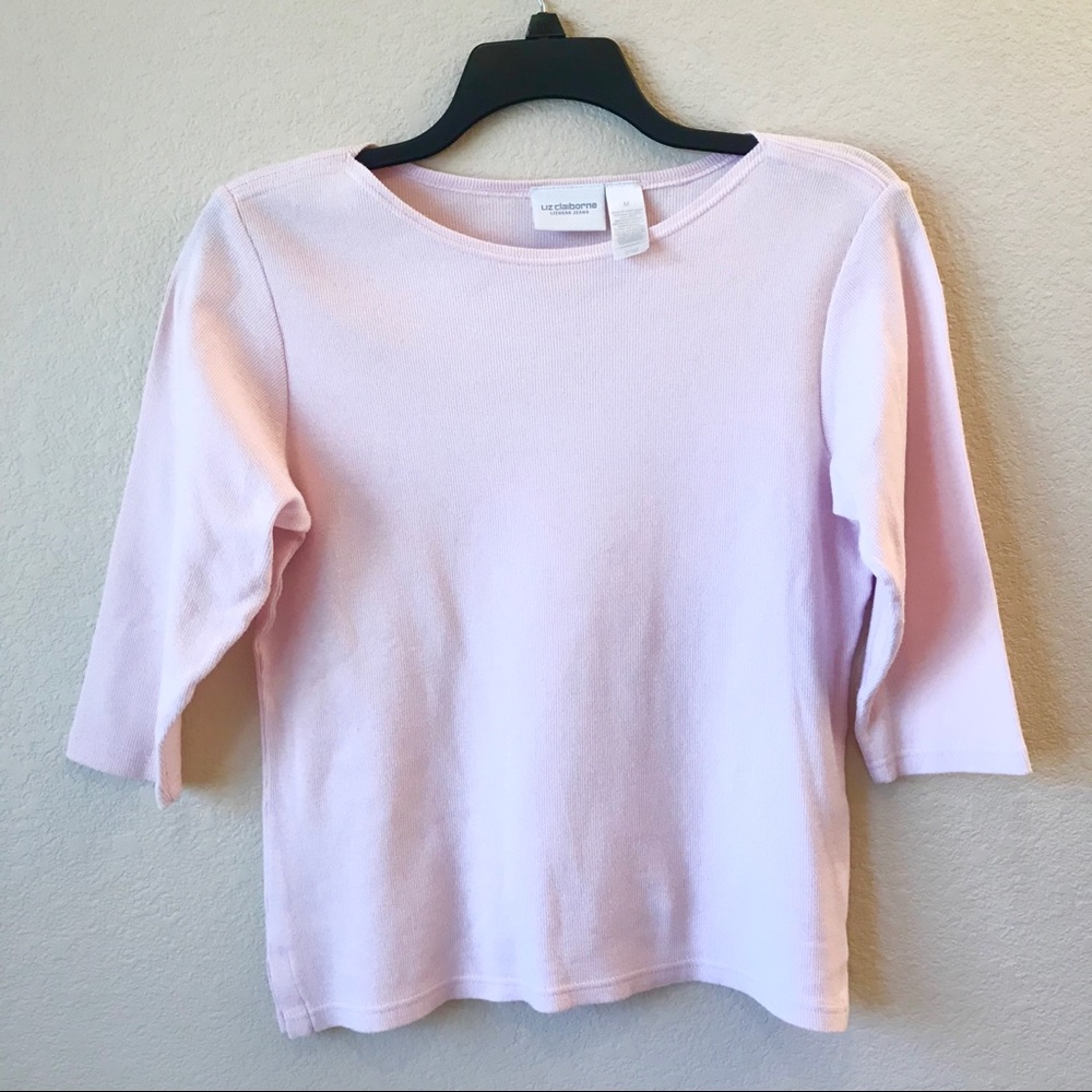 Liz Claiborne Light Pink Knit Top Size M Liz Wear Ribbed Stretch Cotton Pastel